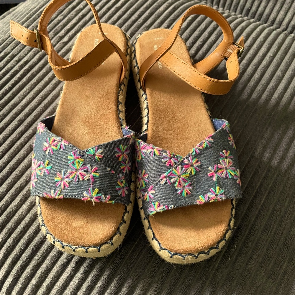 Women’s TOM’S Denim Flowers Espadrille Platform Sandals